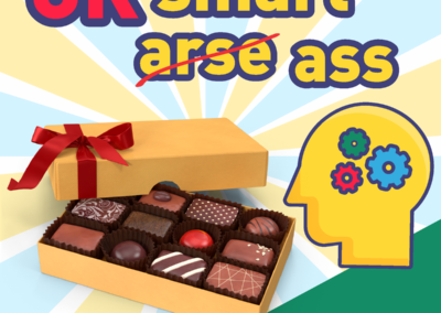 OK Smart-ass logo with chocolate box