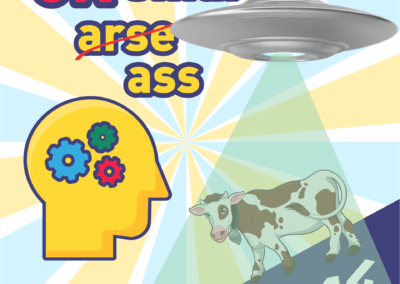 OK Smart-ass logo with cow and flying saucer